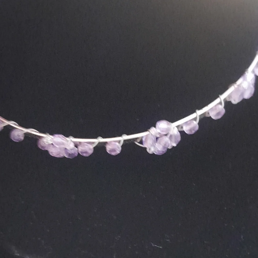 Silver Headband with Purple Plastic Beads🌷1